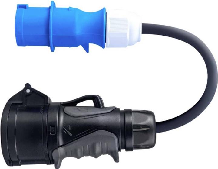 Actual product image GreenCell Adapter from red 16A 400V CEE coupling 5-pole socket to blue 16A 230V CEE 3P (Type 2, 3.70 kW, 16 A, 0.50 m)