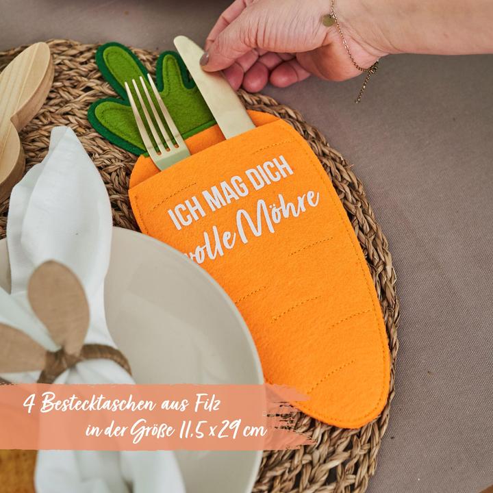 Produktbild Papierdrachen 4 Bestecktaschen Filz - Möhren (4 x)