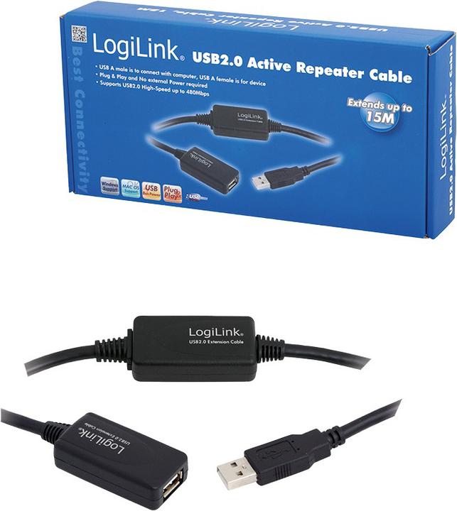 Produktbild LogiLink USB A - A (15 m, USB 2.0)