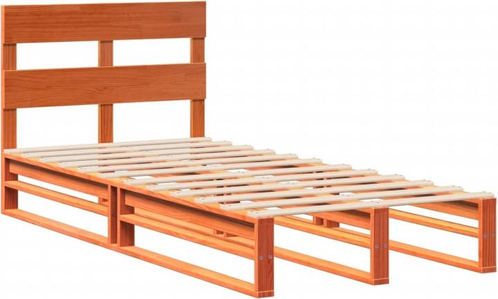 Produktbild VidaXL Massivholzbett Holzbett Bett Palettenbett mit Kopfteil 135x190cm Kiefer (135 x 190 cm)