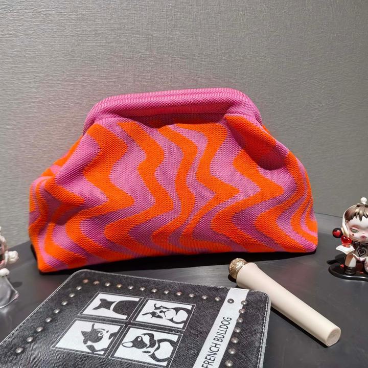Produktbild Only-Bags.Store Gestrickte Polyester Kosmetiktasche, grosse Kapazität Streifenmuster, lässig vielseitig Zip Tasche