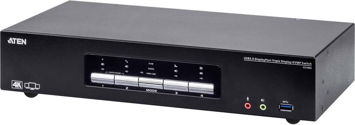 Produktbild Aten CS1964 KVMP-Switch 4-fach, DisplayPort für 3 Displays 4K, USB 3.0, Audio