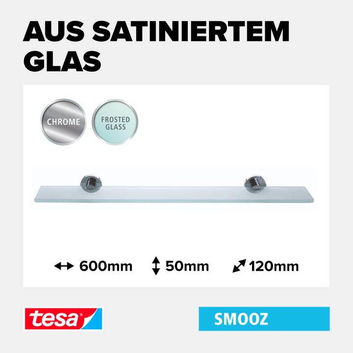 Image du produit tesa Tablette en verre SMOOZ avec solution adhésive sans perçage (5 x 18 x 70.5 cm)
