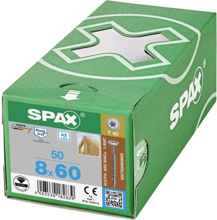 Produktbild Spax Tellerkopfschraube R 88193 m.Spitze/T-STAR TG 8 x 50/46-T40 A 2 (50 Schrauben pro Stück)