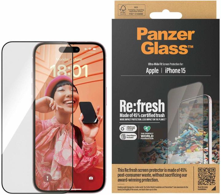 Actual product image PanzerGlass Re:fresh (1 Piece, Apple iPhone 15)