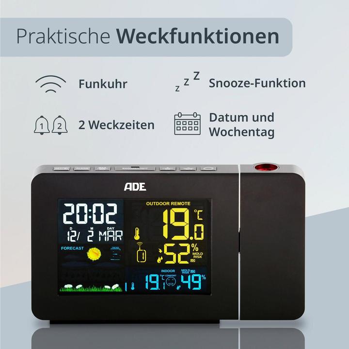 Produktbild ADE Digitale Wetterstation m. Projektion schwarz