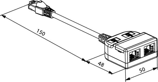 Actual product image Telegärtner T-adapter with cable connection Cat.5e, 2 x 10BaseT