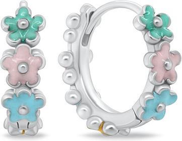 Brilio Silver - Silver hoop earrings with flowers EA1130W