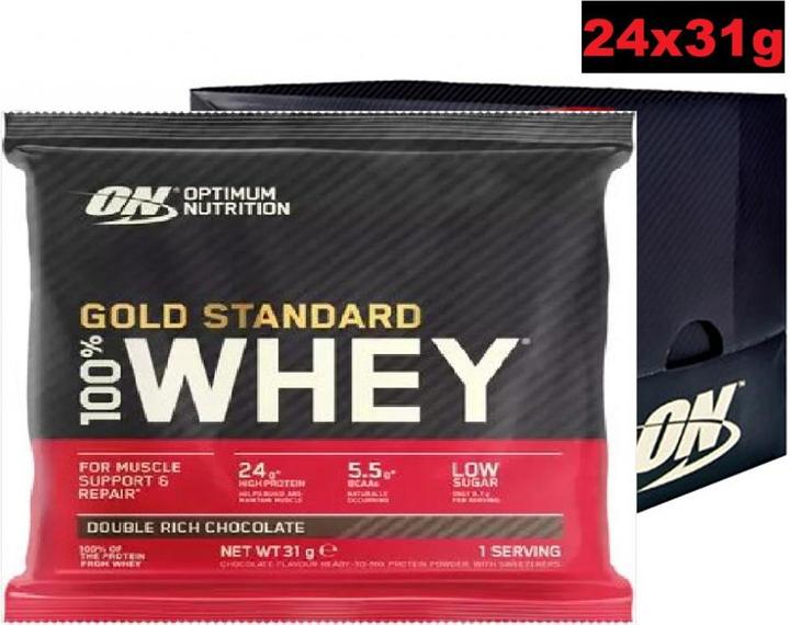 Actual product image Optimum Nutrition 100 Whey Gold Standard 24x30g SACHET Double Rich Chocolate (Chocolate Double Rich, 24 pcs., 744 g)