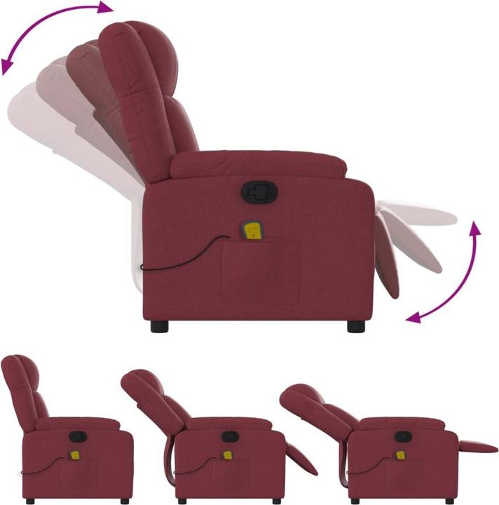 Actual product image VidaXL Massage chair wine red fabric,Colour: Wine red,Material: Fabric