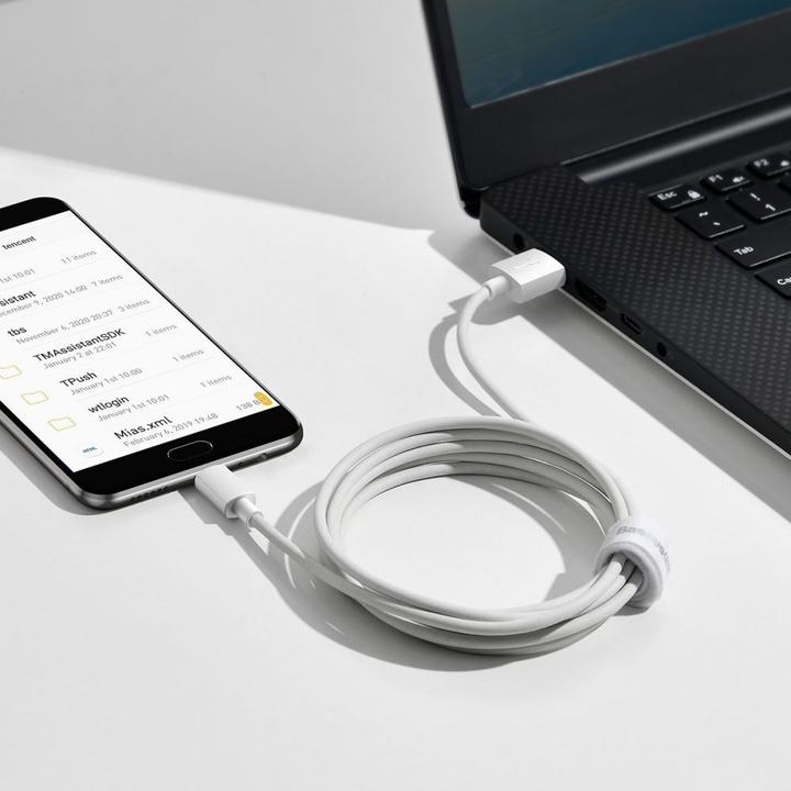 Actual product image Baseus Simple Wisdom Data Cable Kit USB to Micro 2.1A (2PCS/Set) 1.5m White (1.50 m)