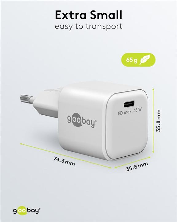 Immagine prodotto Goobay Caricabatterie Rapido USB-C Nano con tecnologia GaN (65 W)