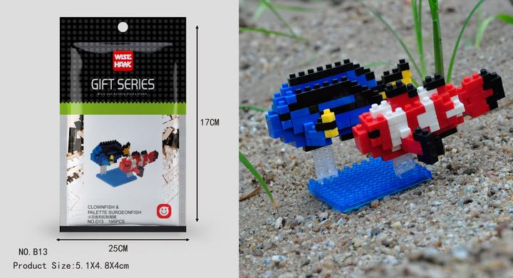 Produktbild Tinisu Clownfisch und Paletten-Doktorfisch Figur Bausteine Modell LNO Micro-Bricks
