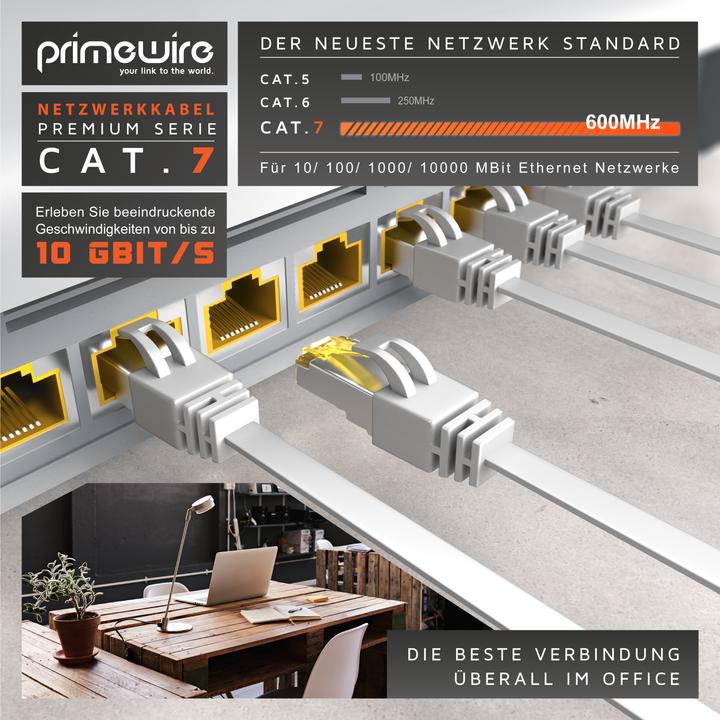 Produktbild Primewire CAT.7 Netzwerkkabel flach - Ethernet Gigabit Lan Kabel RJ45 - Patchkabel - komp. CAT.5 CAT.6 CAT.8 (U/FTP, CAT7, 0.50 m)