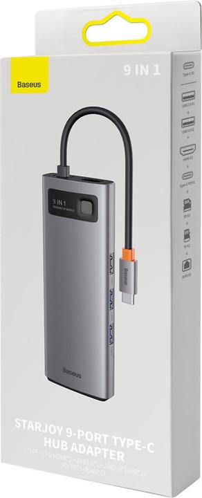 Actual product image Baseus Metal Gleam Series 9-in-1 Multifunctional Type-C HUB Docking Station Gray Type-C to HDMI*2+USB3.0*2 (USB-C, 9 Ports)