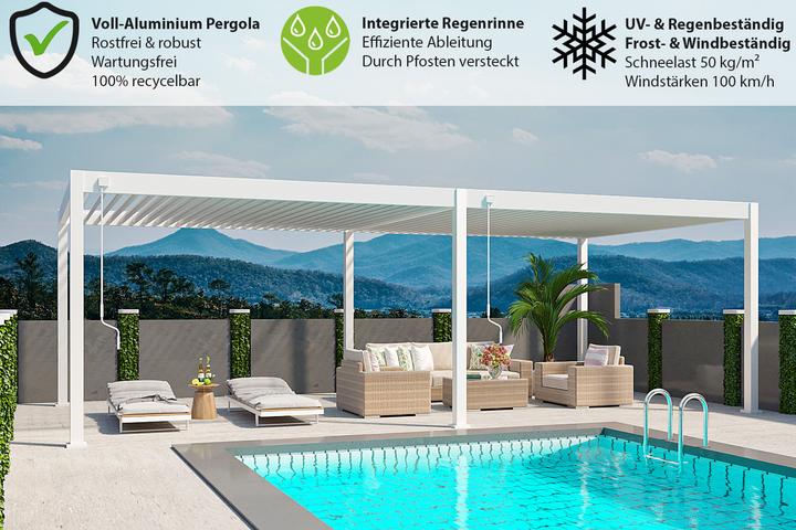 Produktbild Weide Pergola Deluxe Plus 4x8m mit Lamellendach Weiss (400 cm, 800 cm)