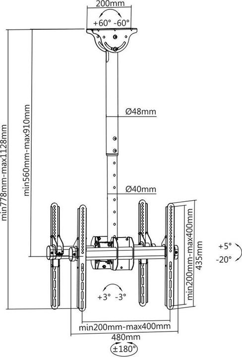Produktbild Techly Telescopic Ceiling Support Dual (Decke, 55", 90 kg)