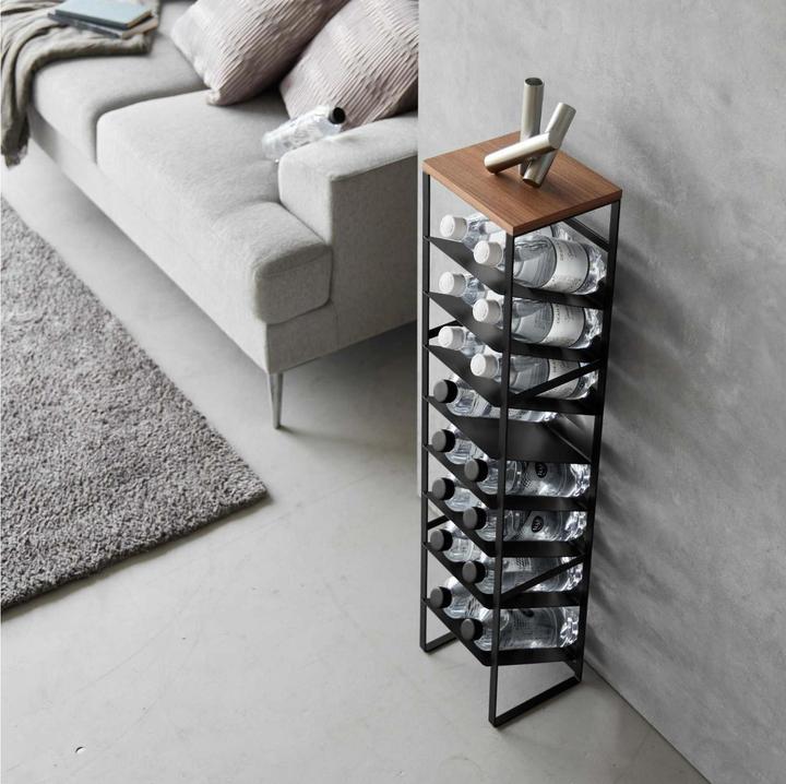 Image du produit Yamazaki Rack à bouteilles à 8 étages avec étagère en bois TOWER (20 x 19,5 x 88,5 cm, 16 Fl.)