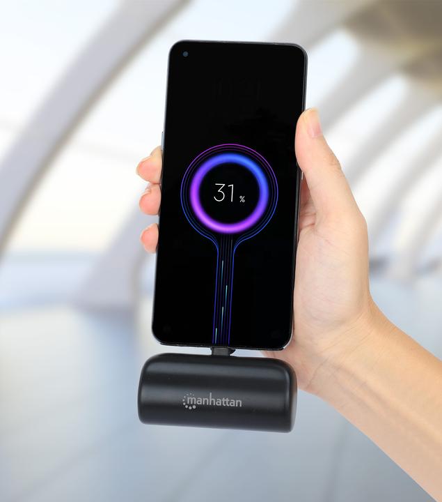 Actual product image Manhattan Powerbank 5000 mAh with integrated USB-C plug 10W for use as a mobile phone holder with L (5000 mAh, 10 W, 10 Wh)