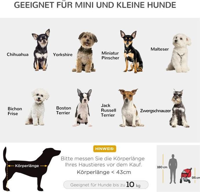 Immagine prodotto Swisshandel24 Passeggino per cani Passeggino per cani di piccola taglia e gatti Passeggino per animali Passeggino (Gatto, Cane, Pieghevole)