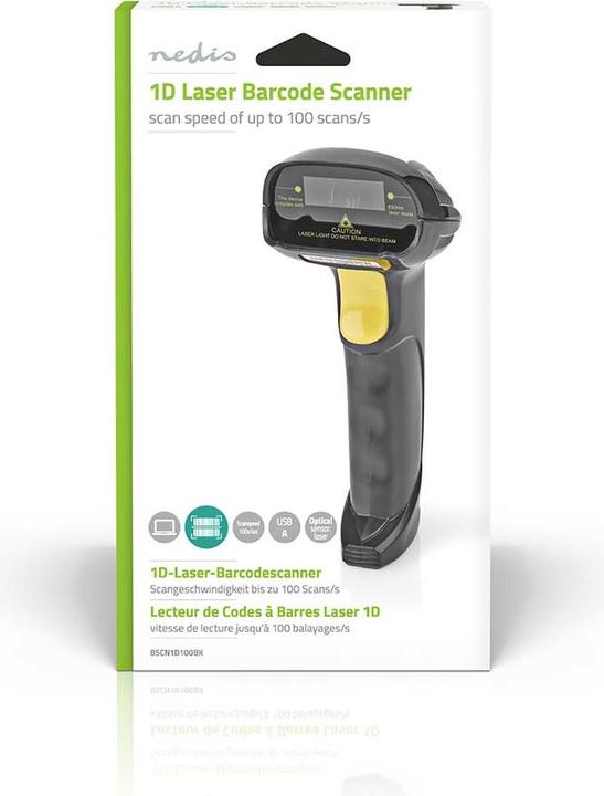 Image du produit Nedis Lecteur de codes à barres | Laser | Filaire | 1D Linéaire | Alimenté par USB | USB2.0 (Codes à barres 1D)