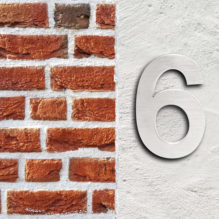 Actual product image Wiltec Stainless Steel 3-D House Number "6" Arial 20cm Rustproof and Weather-resistant with Satin