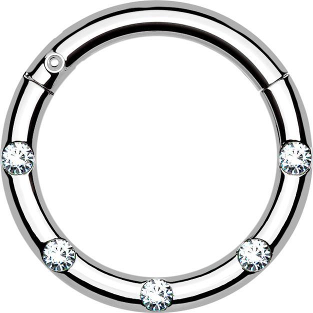 Produktbild Star Piercing Micro Segmentring klappbar silber front fünf Kristalle silber (Chirurgenstahl 316L, ohne Messing)