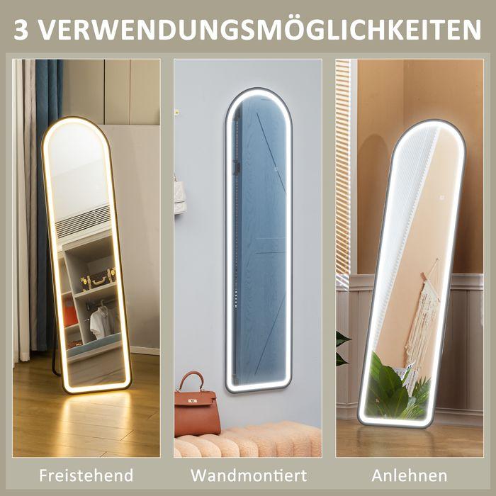 Produktbild Swisshandel24 Ganzkörperspiegel, 150 x 40 cm Standspiegel mit LED-Beleuchtung, 3 Lichtfarben (150 x 40 cm)