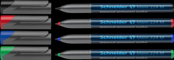 Produktbild Schneider OHP-Marker Maxx permanent, M, 4er Etui: rot, blau, grün, schwarz (Assortiert, 1 mm, 4 x)