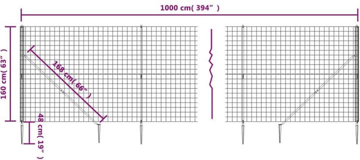 Produktbild VidaXL Maschendrahtzaun mit Bodenhülsen Anthrazit 1,6x10 m