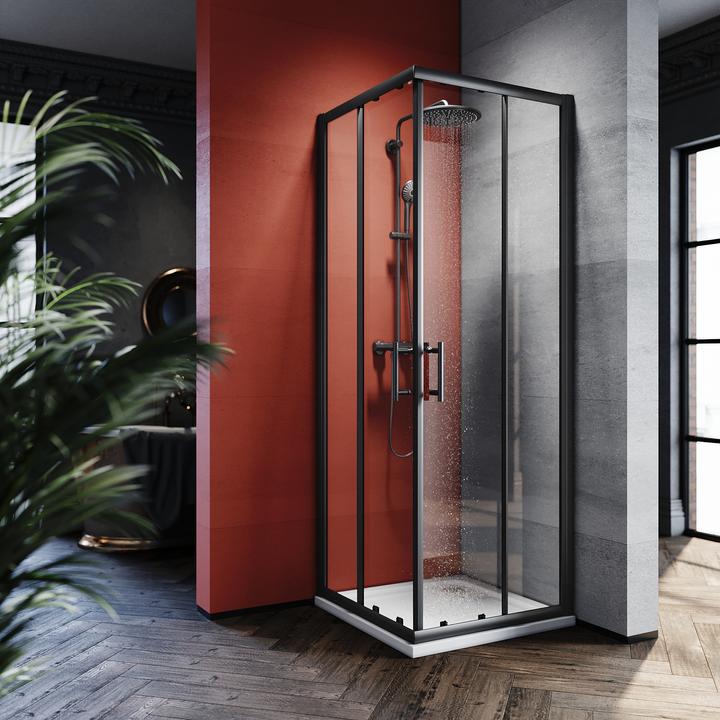 Produktbild SONNI Duschtür 100 x 76 cm schwarz Eckeinstieg Duschkabine Sicherheitsglas Schiebetür Eckdusche Dusc (120 cm, 195 cm)