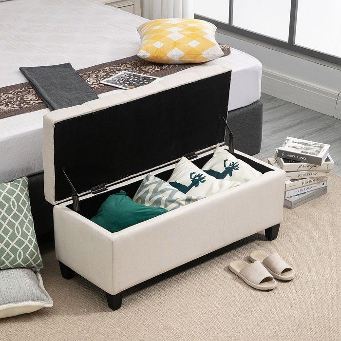 Produktbild Swisshandel24 Sitzbank Polsterbank mit Stauraum Truhenbank Flur Schlafzimmer Wohnzimmer leinenartiges Polyester Gu (100 cm)