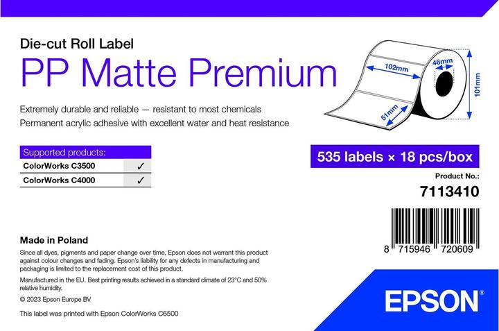 Label énergétique Epson Pp Matte Label Prem Die-Cut
