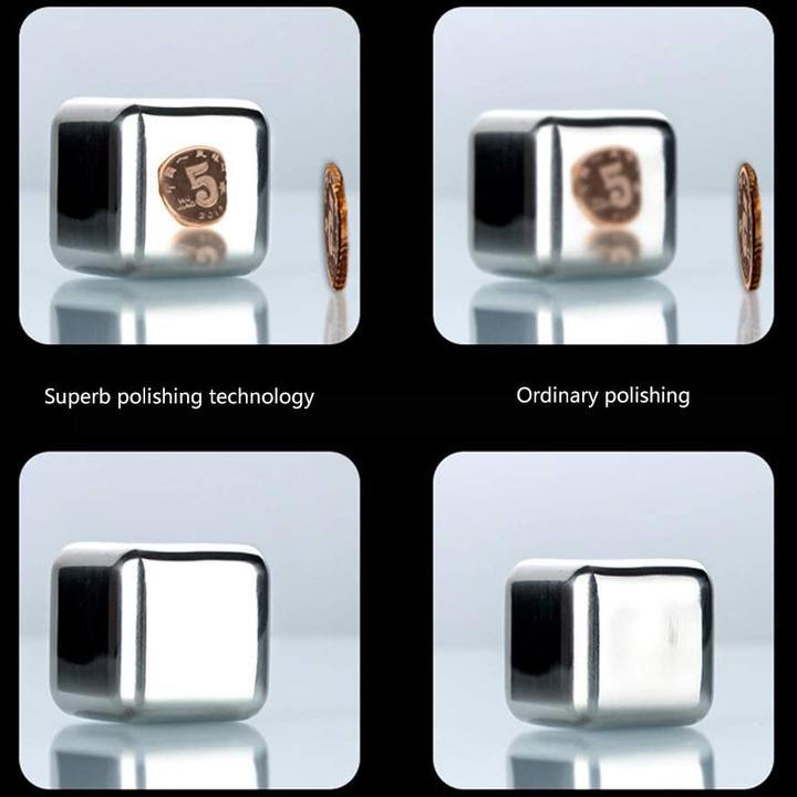 Image du produit PhoneLook Élégant et luxueux ensemble de glaçons polis et chromés Whisky / Cocktails (4 pièces) (Pierres à whisky)