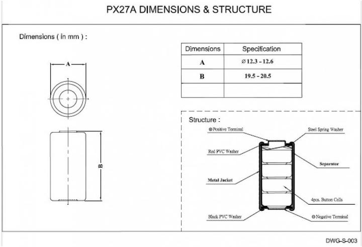 Immagine prodotto AccuCell Batteria PX27, 4AG12, 4LR43, 4NR43, EPX27 (1 pz., AG12, LR43, 80 mAh)