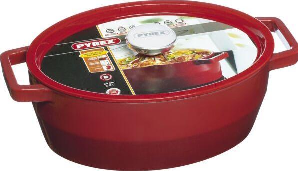 Produktbild Pyrex Gusseisentopf 29cm 3,8l SLOWCOOK oval rot (Bräter + Schmortopf, Gusseisen)