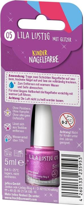 Immagine prodotto Fruchtbar Colore per unghie per bambini (Divertente viola con glitter, Smalto)