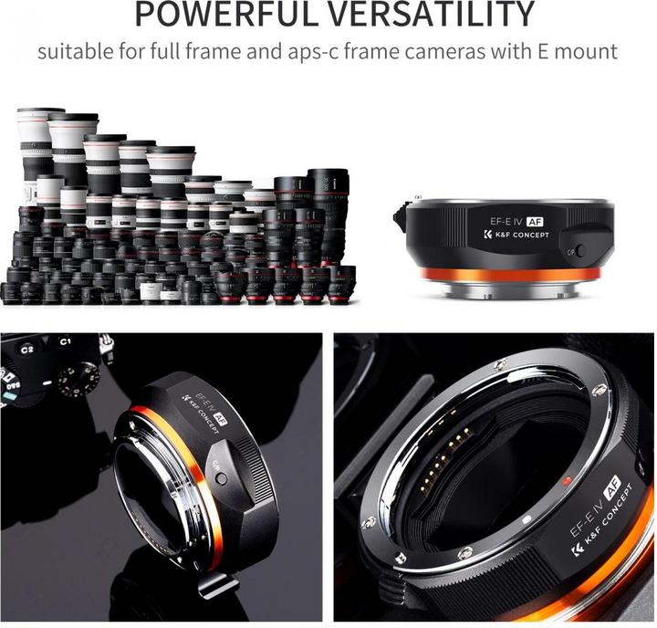 Image du produit K&F Concept Bague d'adaptation d'objectif autofocus électronique pour objectif Canon EF/EF-S à monture Sony E
