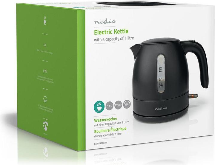 Image du produit Nedis Bouilloire - Base rotative à 360° - Protection contre l'ébullition à sec - Indicateur de niveau (1 l, Prise UE)