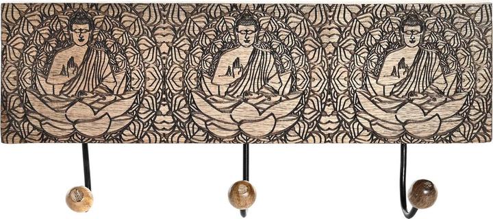 DKD Home Decor Wandgarderobe Metall Mango-Holz natürlich Buddha Orientalisch 38 x 6 x 18 cm