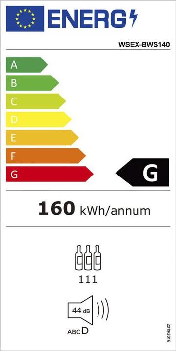 Energy Label Kibernetik FSP Weinklimaschrank 100 - 110 Flaschen 2 Zonen