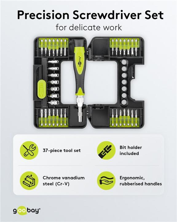 Produktbild Goobay Präzisionsschraubendreher-Set, 37-teilig, in Plastikbox (Torx (TX), Pozidriv-Kreuzschlitz (PZ), Phillipps-Kreuzschlitz (PH), Hex)