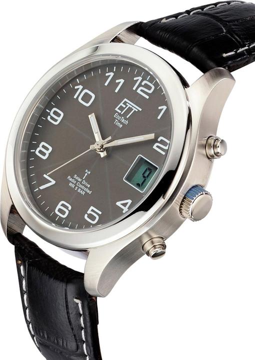Immagine prodotto Conrad Components Orologio da uomo Eco Tech Solar Radio (Orologio con pietra preziosa, Lunetta girevole, Orologio radiocontrollato, Orologio da polso analogico, Orologio digitale, 39 mm)