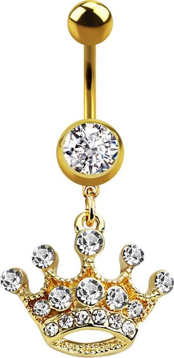 Star Piercing Banane vergoldet mit Anhänger Krone silber (Chirurgenstahl 316L, ohne Messing)