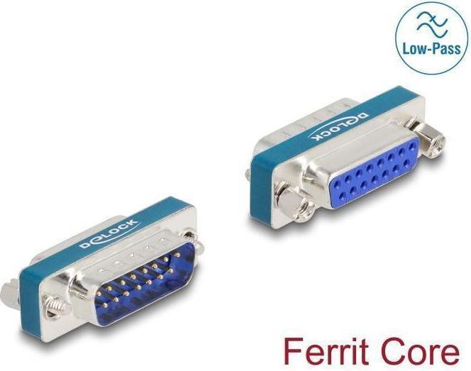 Image du produit Delock Filtre antiparasite HF/EMI D-Sub 15 broches mâle à femelle avec passe-bas inductif