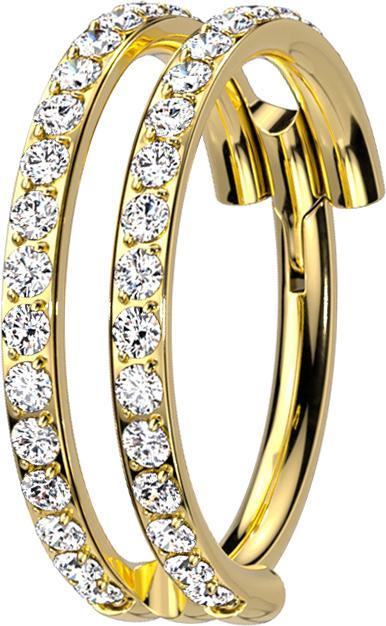 Star Piercing Micro Segmentring klappbar vergoldet zwei Ringe doppelreihe Kristalle (ohne Messing, Titan G23)