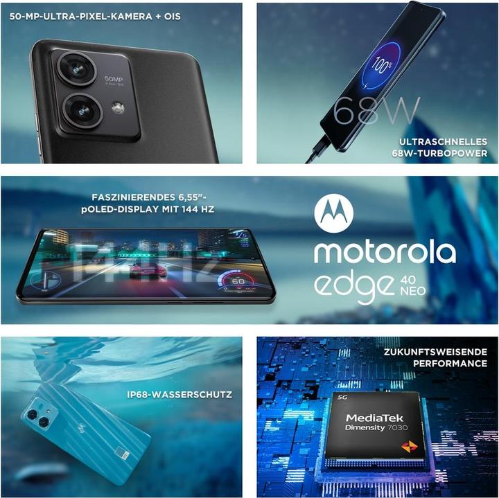Produktbild Motorola Edge 40 Neo (256 GB, Black Beauty, 6.55", SIM + eSIM, 50 Mpx, 5G)