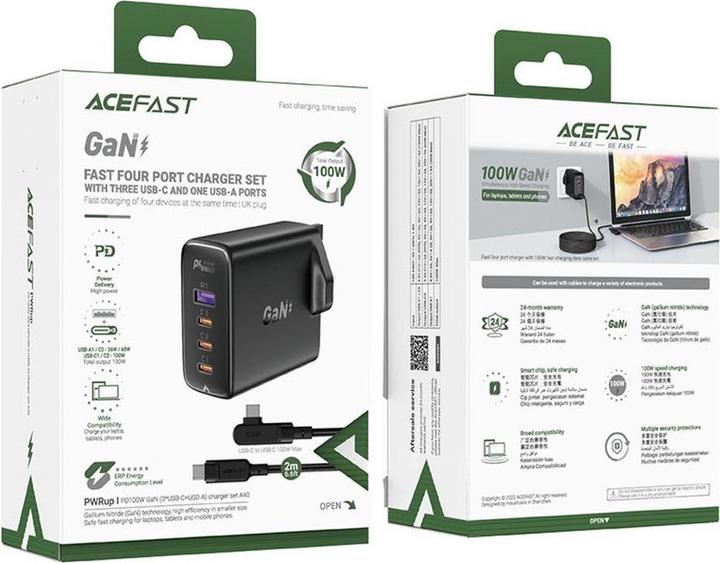 Image du produit Acefast Jeu de 2x chargeurs rapides GaN UK 100W Power Delivery 3x USB C 1x USB - blanc / noir (100 W)