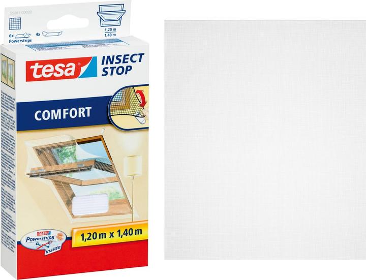 tesa Moustiquaire COMFORT pour fenêtre de toit, avec bande Velcro, autocollante, sans perçage (120 x 140 cm)