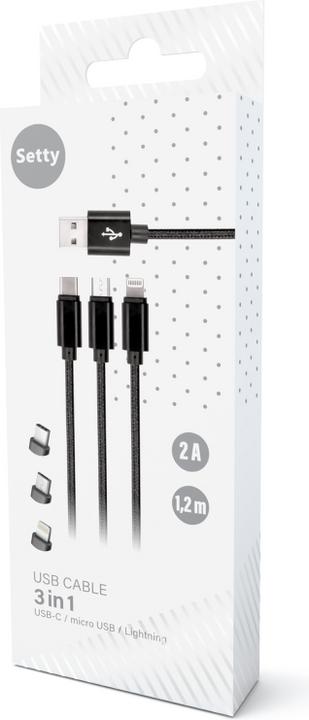 Actual product image Setty USB Typ A – USB C, Lightning, Micro USB (1 m, USB 3.0, USB 3.2 Gen 2, USB 2.0, USB 3.1, USB 3.2 Gen 2x2, USB 3.2 Gen 1)